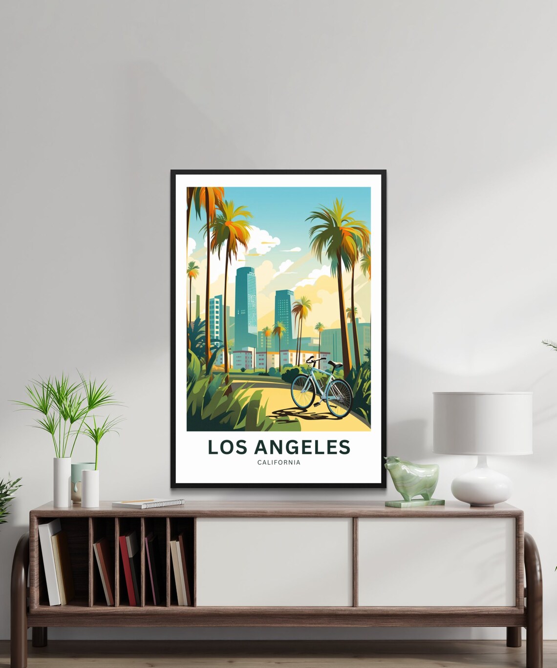 Los Angeles California Palm Lined Street Bicycle Sunny Poster - Image 2