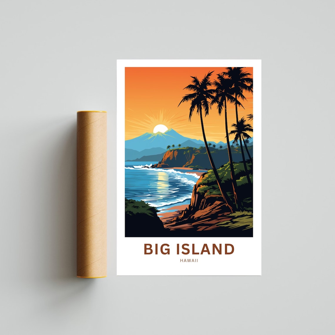 Big Island Hawaii Sunset Palm Silhouette Coast Travel Poster - Image 4