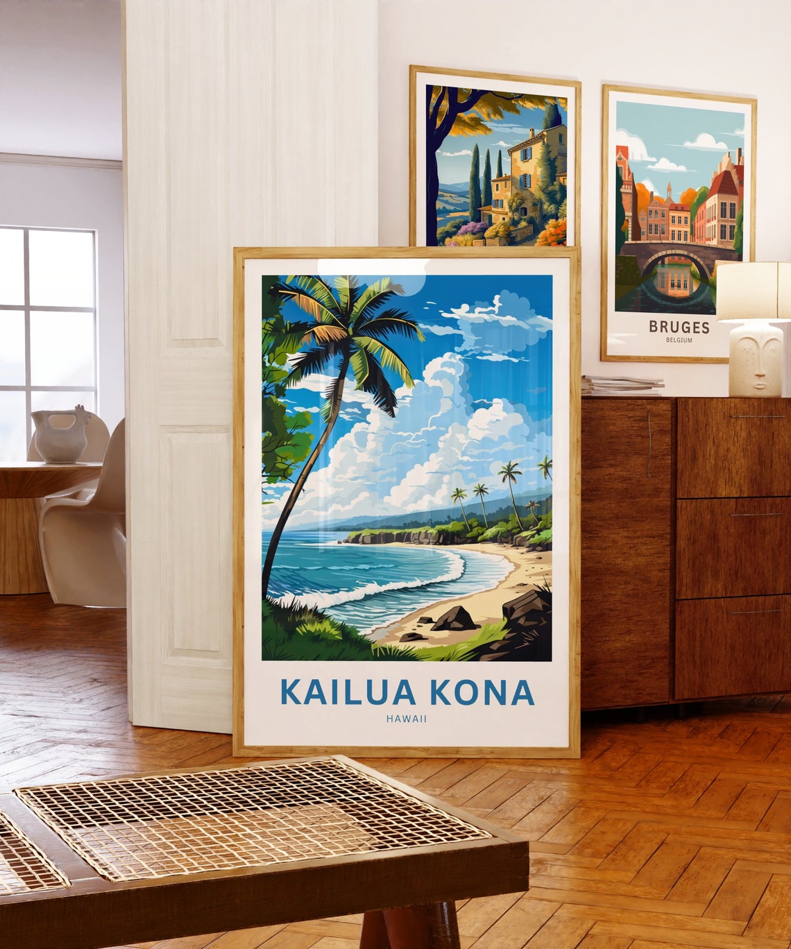 Kailua Kona Hawaii Leaning Palm and Curved Sandy Beach Poster - Image 5