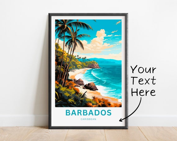 Personalized Barbados Travel Print Barbados Poster Caribbean Wall Art Framed Present Gift Caribbean Present
