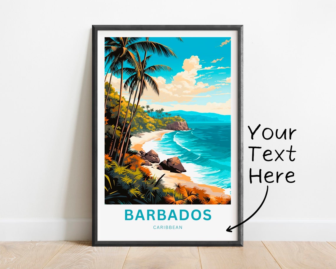 Personalized Barbados Travel Print Barbados Poster Caribbean Wall Art Framed Present Gift Caribbean Present
