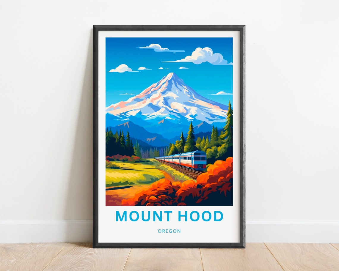 Mount Hood Oregon Scenic Train Snow Peak Vintage Travel Poster