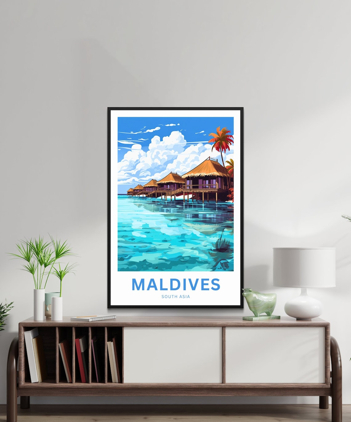 Maldives Row Of Overwater Bungalows Personalized Travel Poster - Image 2