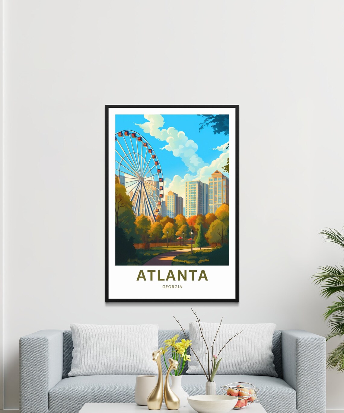 Atlanta Georgia Ferris Wheel Park Skyline Vintage Travel Poster - Image 3