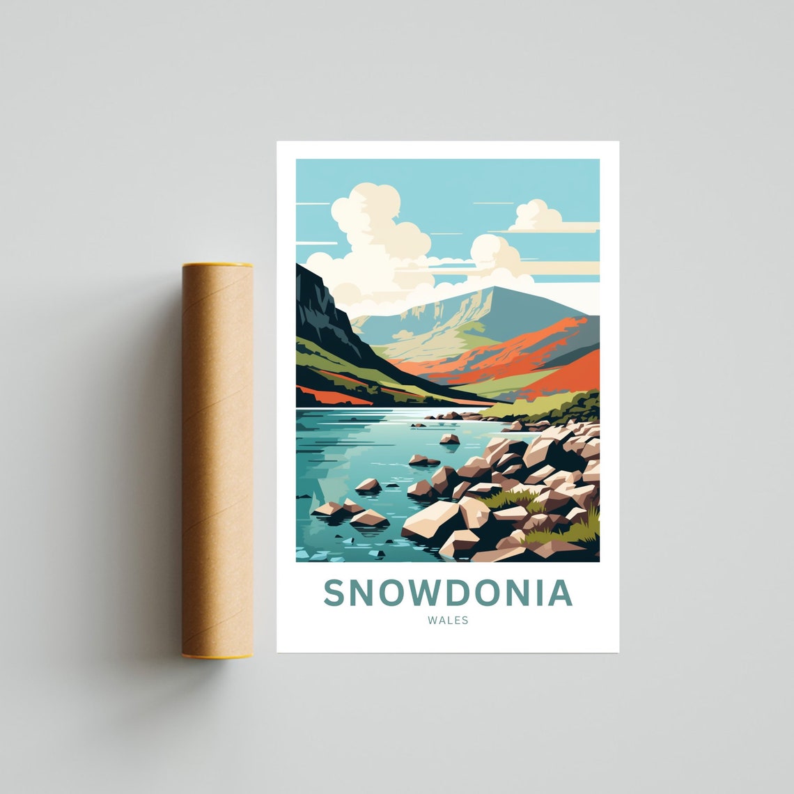 Snowdonia Wales Mountain Lake Rocky Shoreline Scenic Travel Poster - Image 2