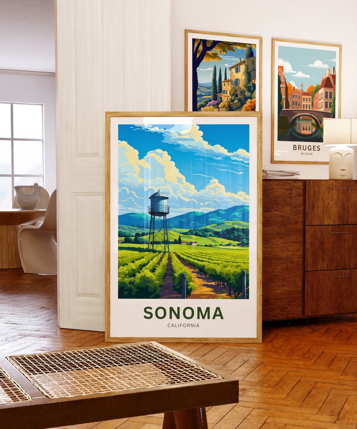 Sonoma California Vineyard Water Tower Sunny View Travel Poster - Image 5