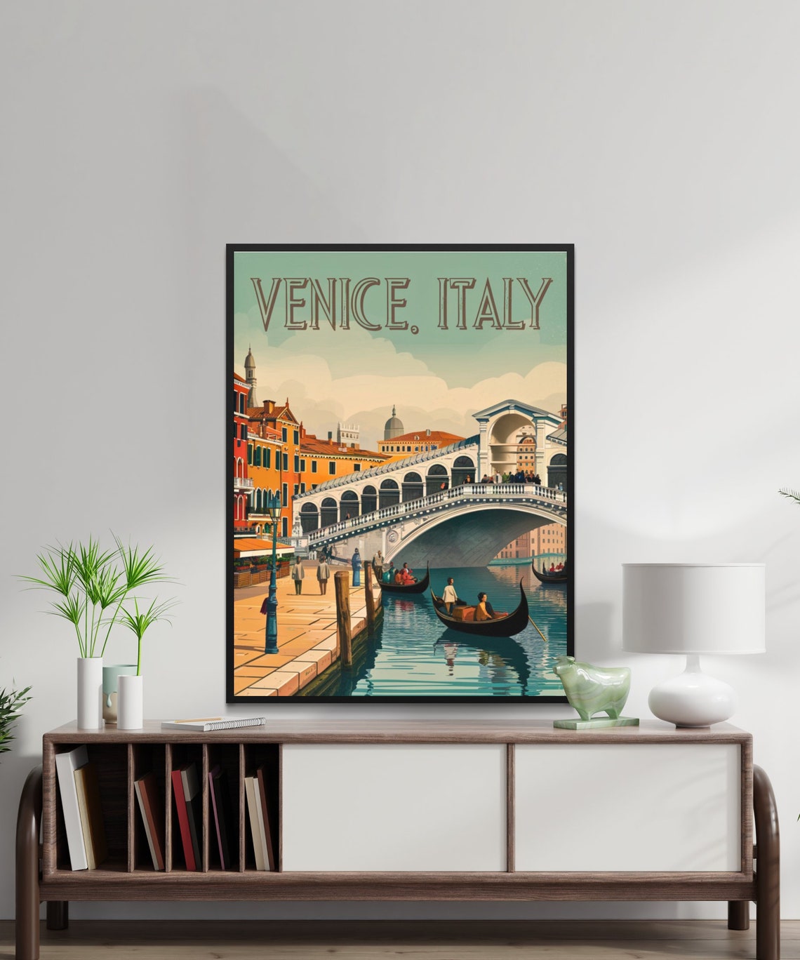 Venice Italy Rialto Bridge Gondolas Vintage Retro Grand Canal Poster - Image 2