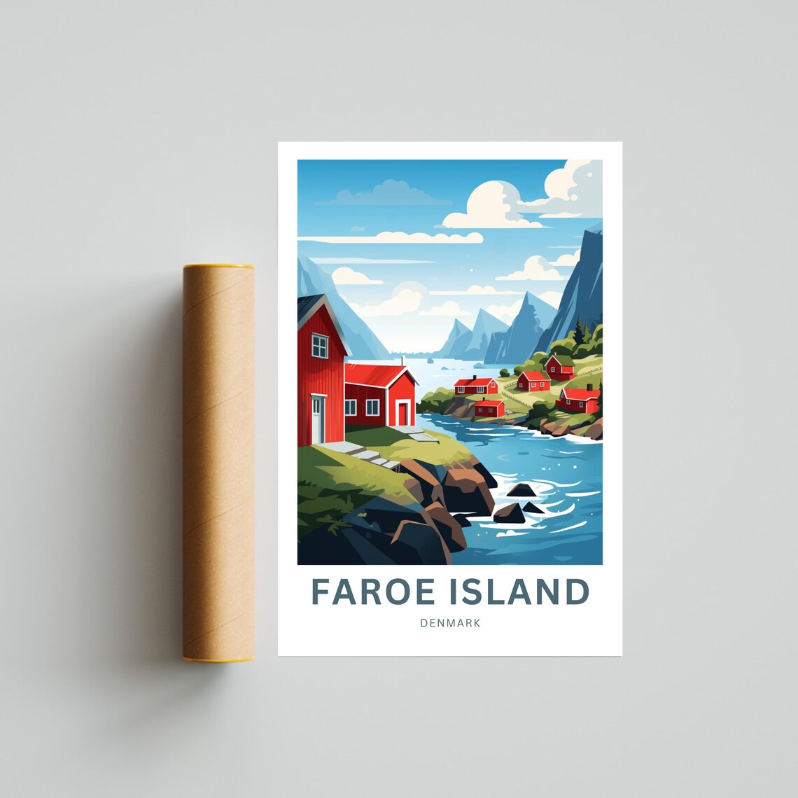 Faroe Island Denmark Rocky Shore Fjord Vintage Travel Poster - Image 4