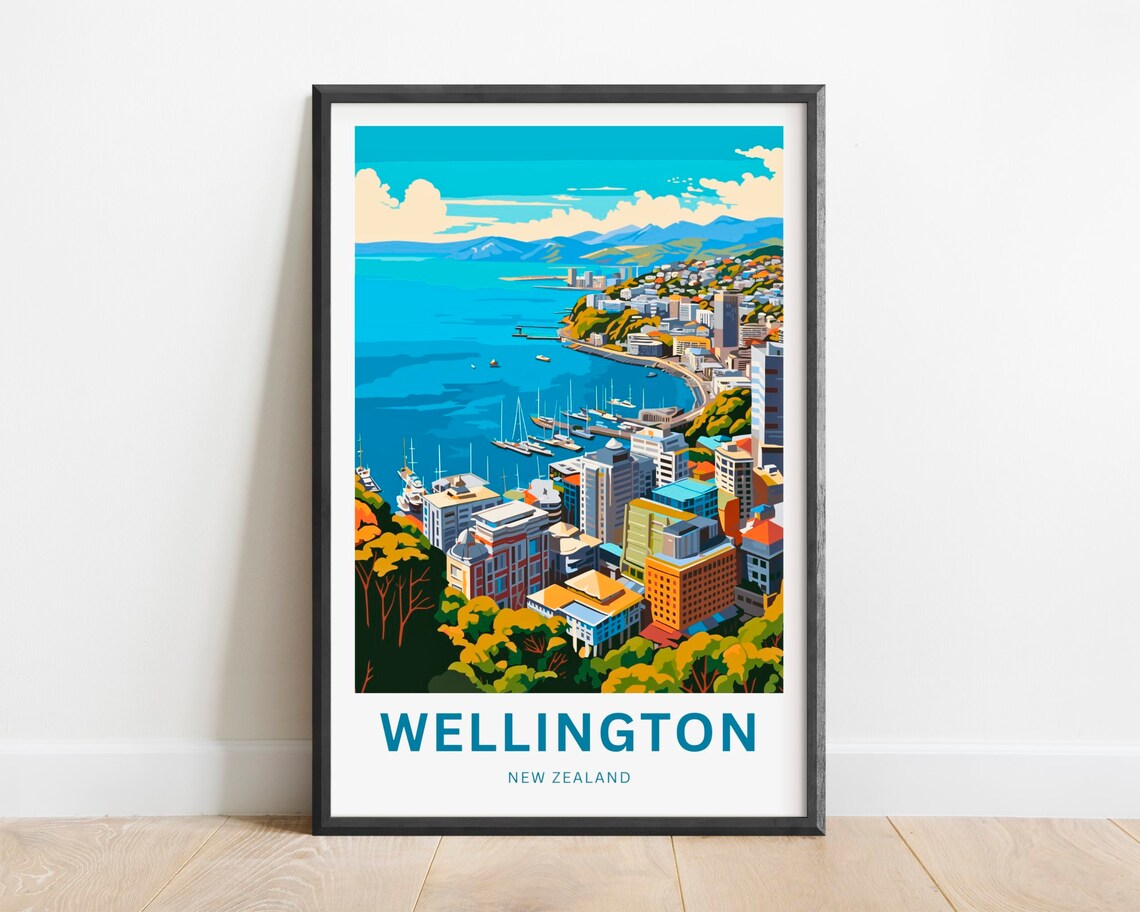 Wellington New Zealand Harbor City Marina Skyline Travel Poster