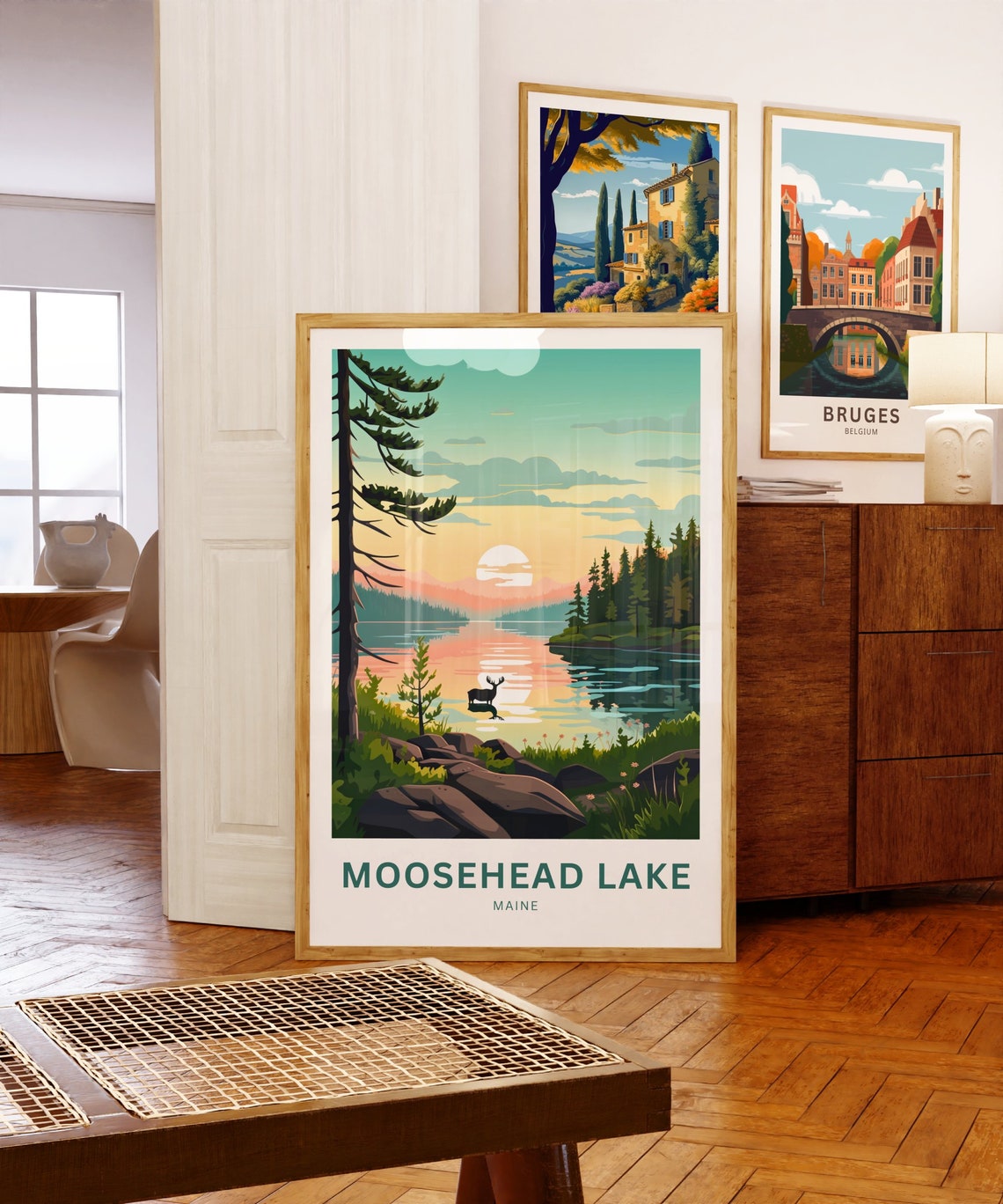 Personalized Moosehead Lake Maine Sunset Moose Lakeshore Art Poster - Image 5