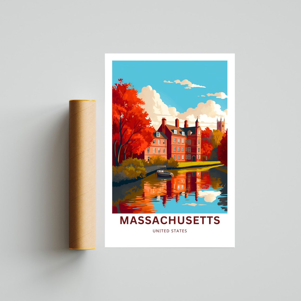 Personalized Massachusetts Historic Riverside Hall Autumn Poster - Image 4