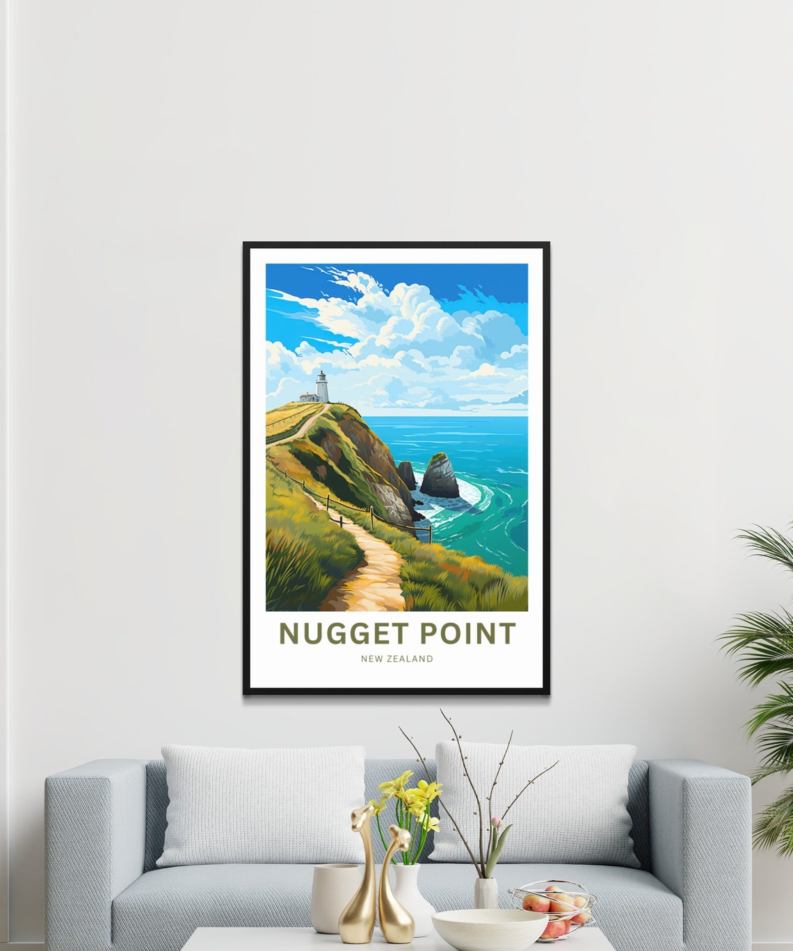 Nugget Point New Zealand Lighthouse Coastal Cliff Path Poster - Image 3