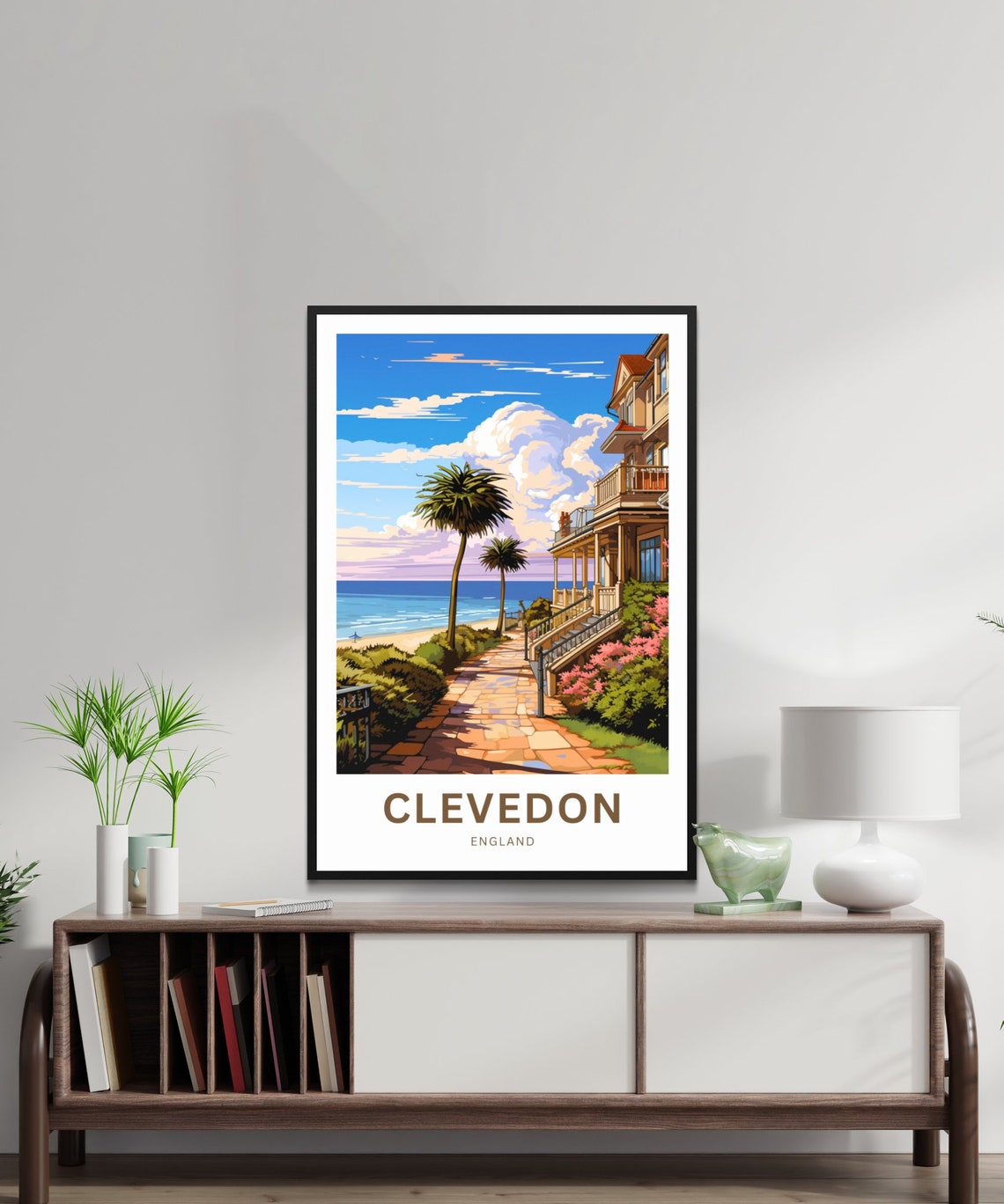 Clevedon England Palm Lined Seaside Path Coastal Walkway Art Poster - Image 2