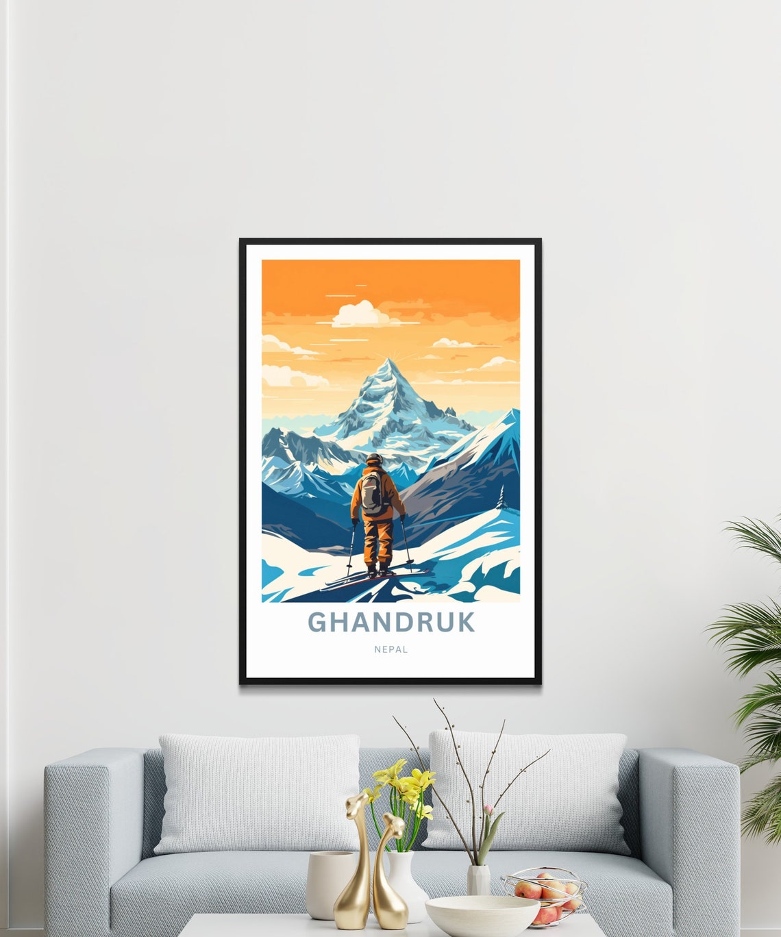 Personalized Ghandruk Nepal Skier Snow Peak Sunset Mountain Poster - Image 4
