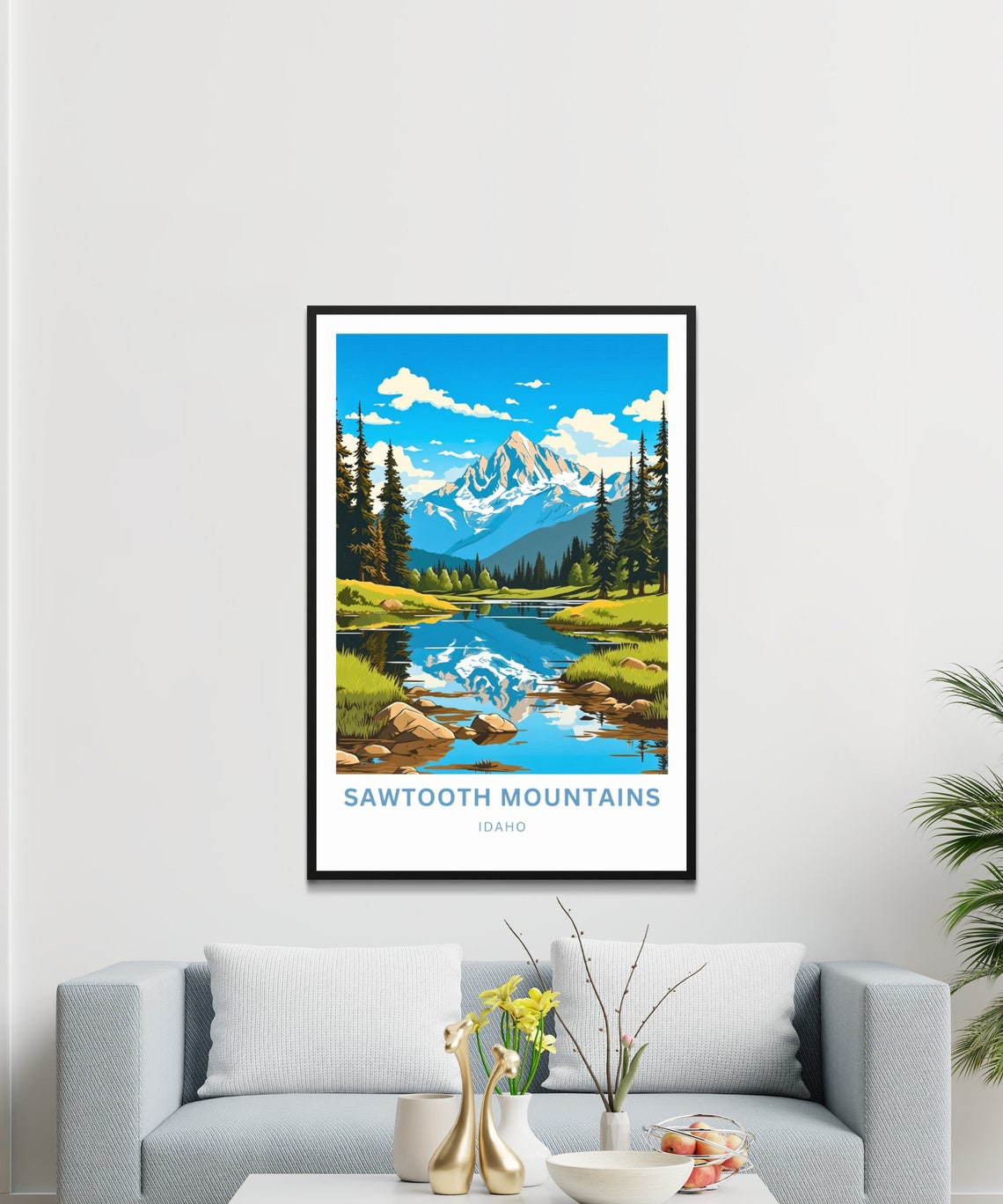 Sawtooth Mountains Idaho Alpine Lake Reflection Travel Poster - Image 4