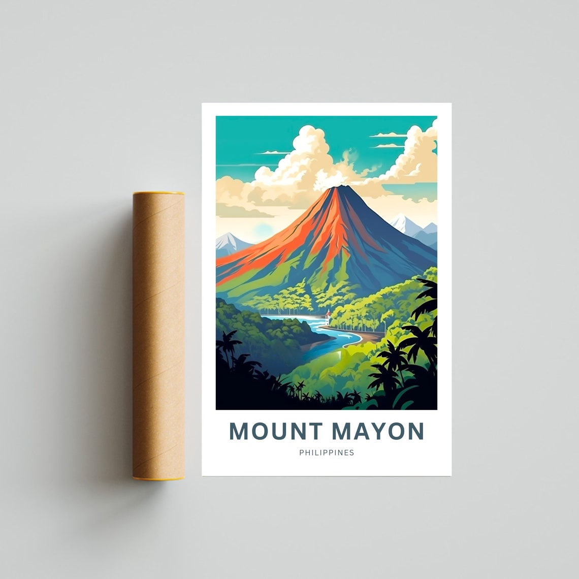 Mount Mayon Philippines Red Volcano Jungle River Travel Poster - Image 4