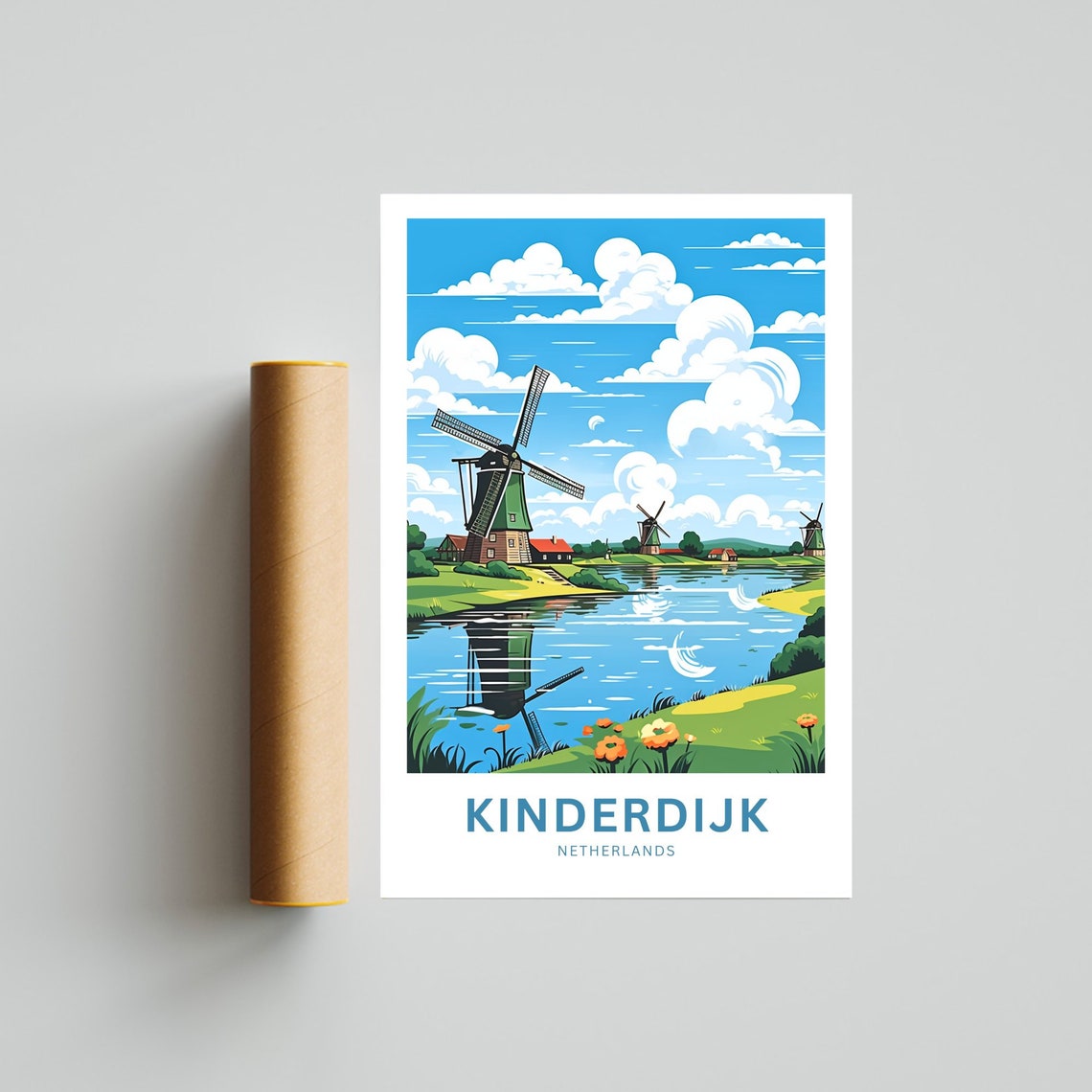 Kinderdijk Netherlands Windmill Canal Personalized Text Poster - Image 4