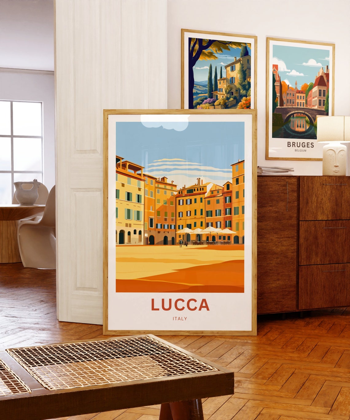 Lucca Italy Sunlit Piazza and Golden Tuscan Buildings Poster - Image 5