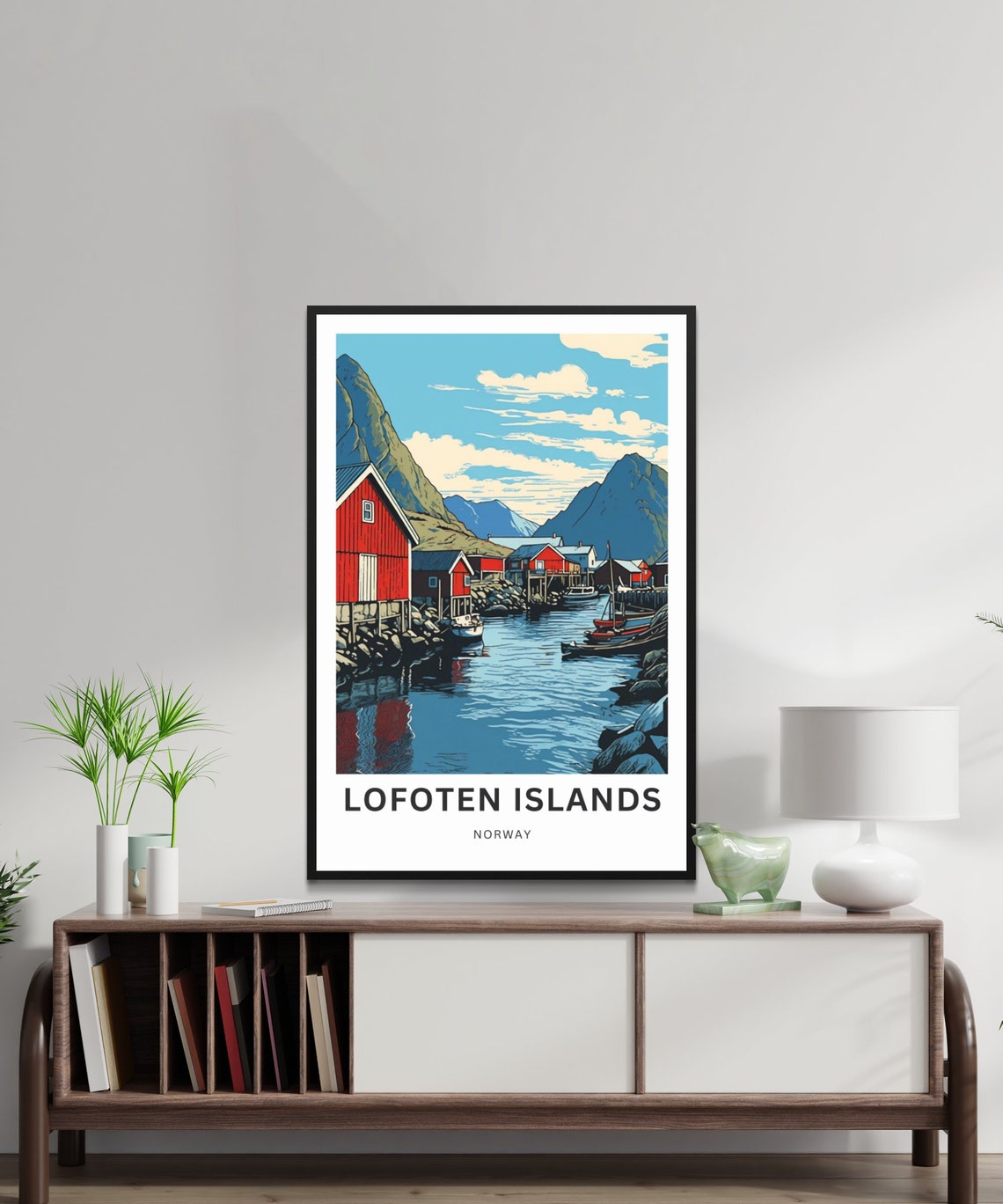 Lofoten Islands Norway Red Fishing Cabins Harbor Travel Poster - Image 2