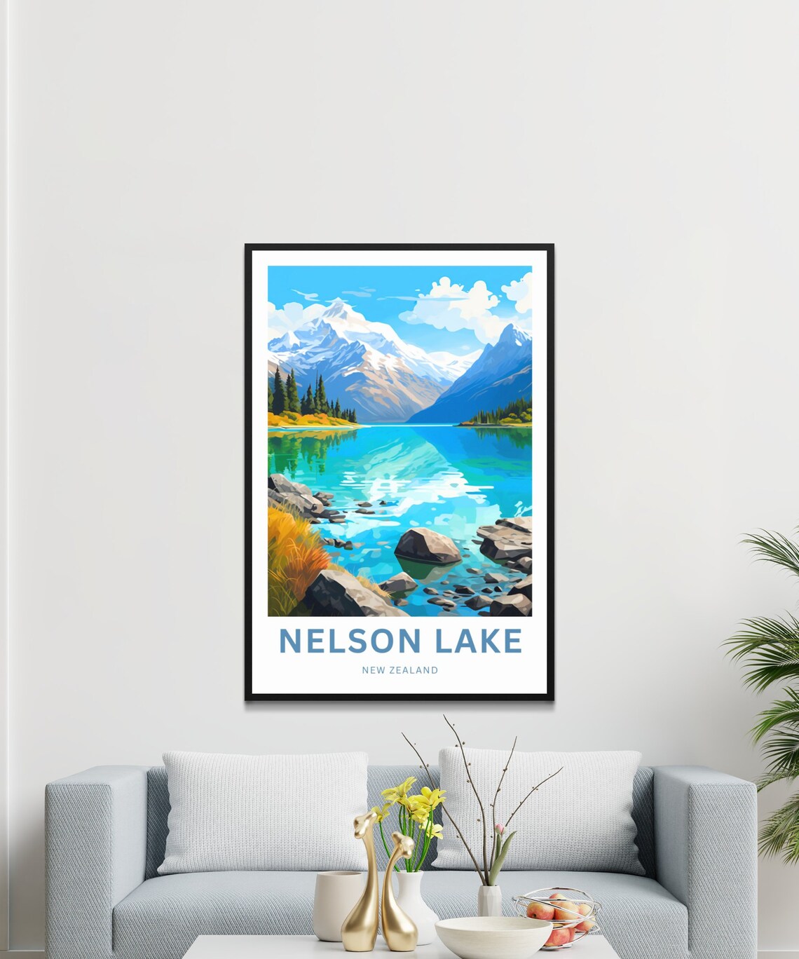 Nelson Lake New Zealand Alpine Lake Personalized Travel Poster - Image 3