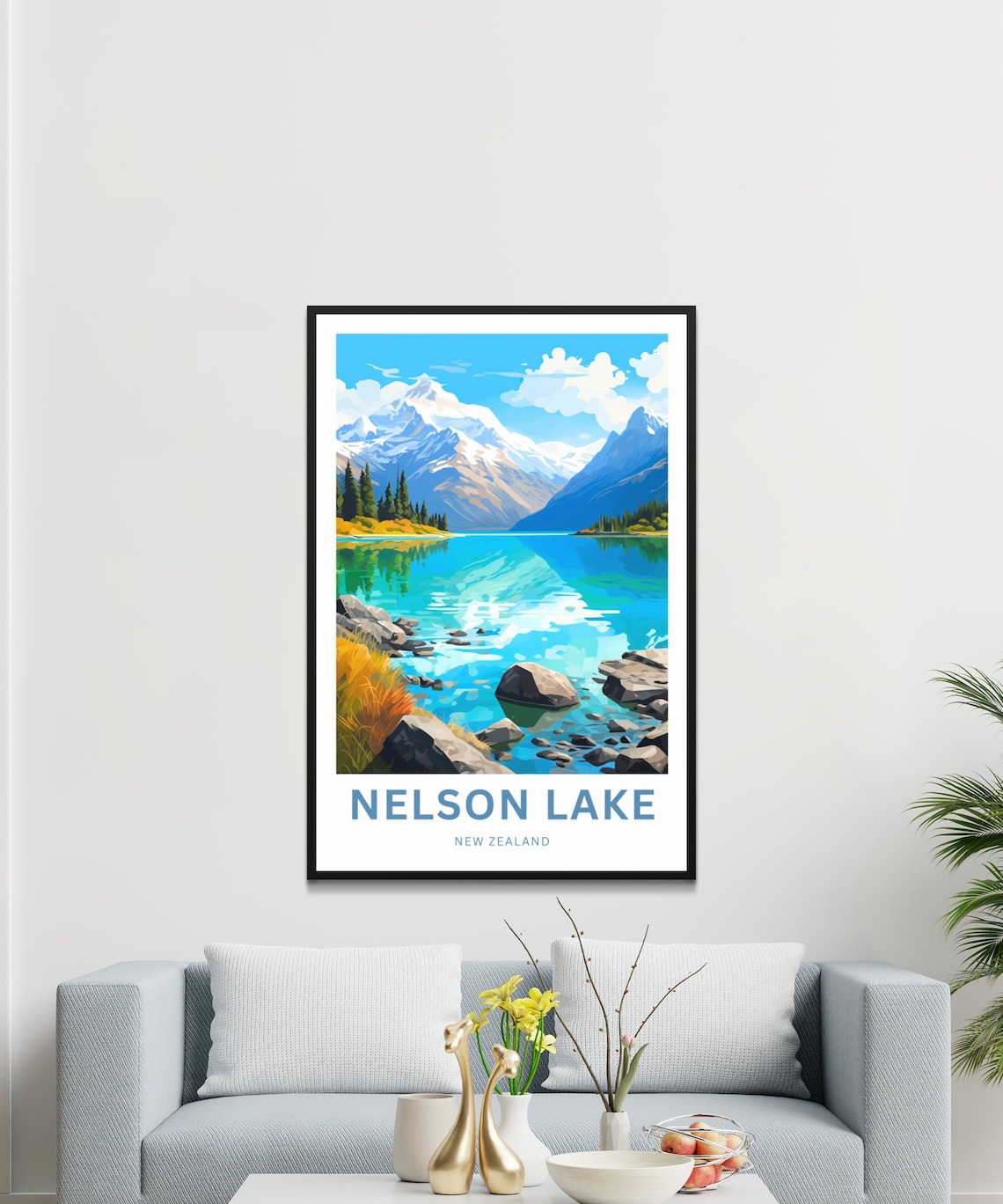 Nelson Lake New Zealand Turquoise Mountain Lake Travel Poster - Image 3