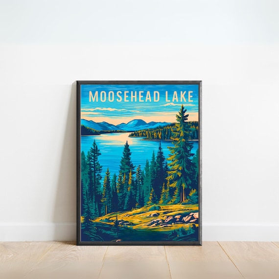 Moosehead Lake Maine Vintage Pine Forest Lakeside Retro Travel Poster