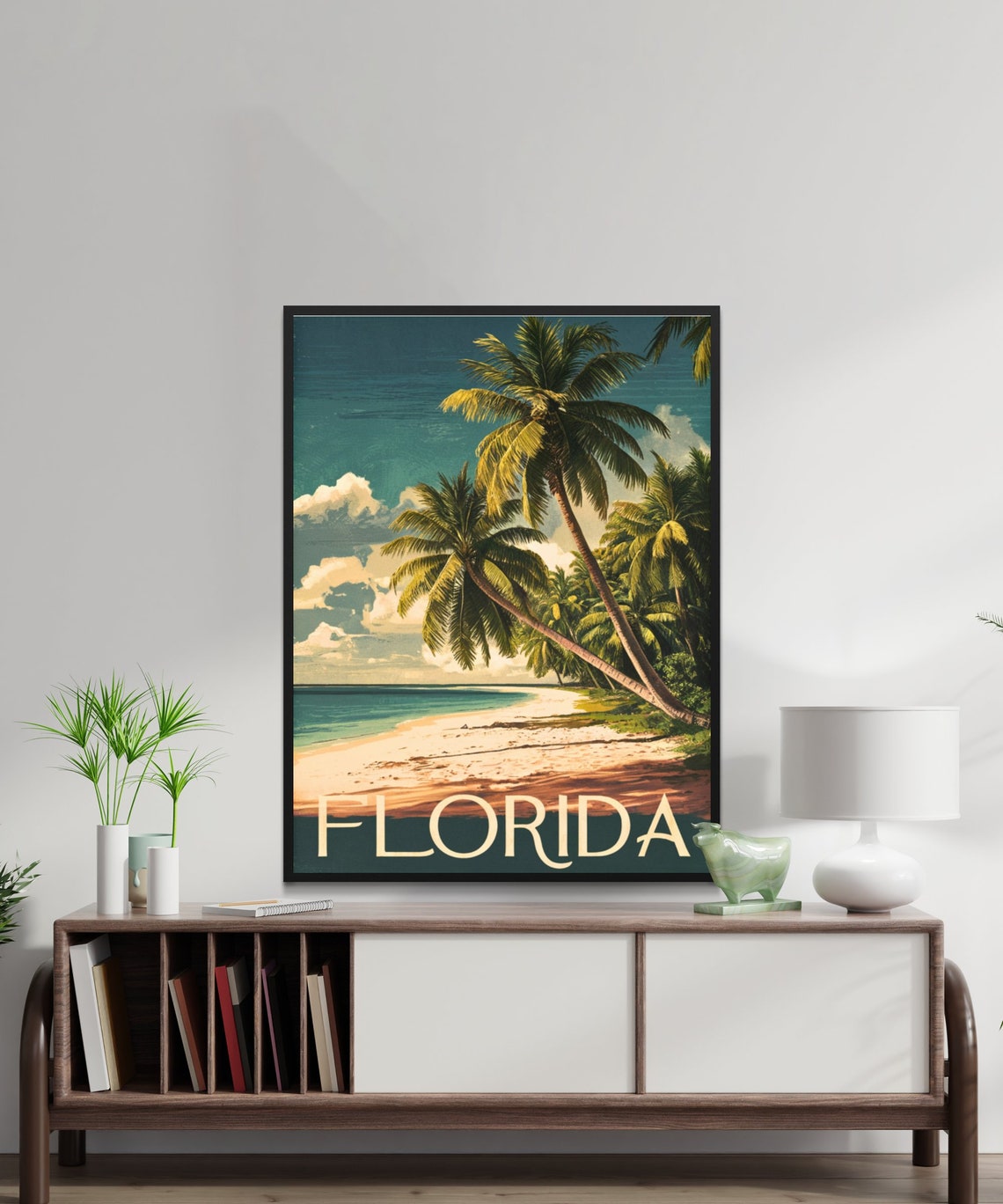 Florida Palm Trees Beach Shoreline Turquoise Sea Retro Travel Poster - Image 2