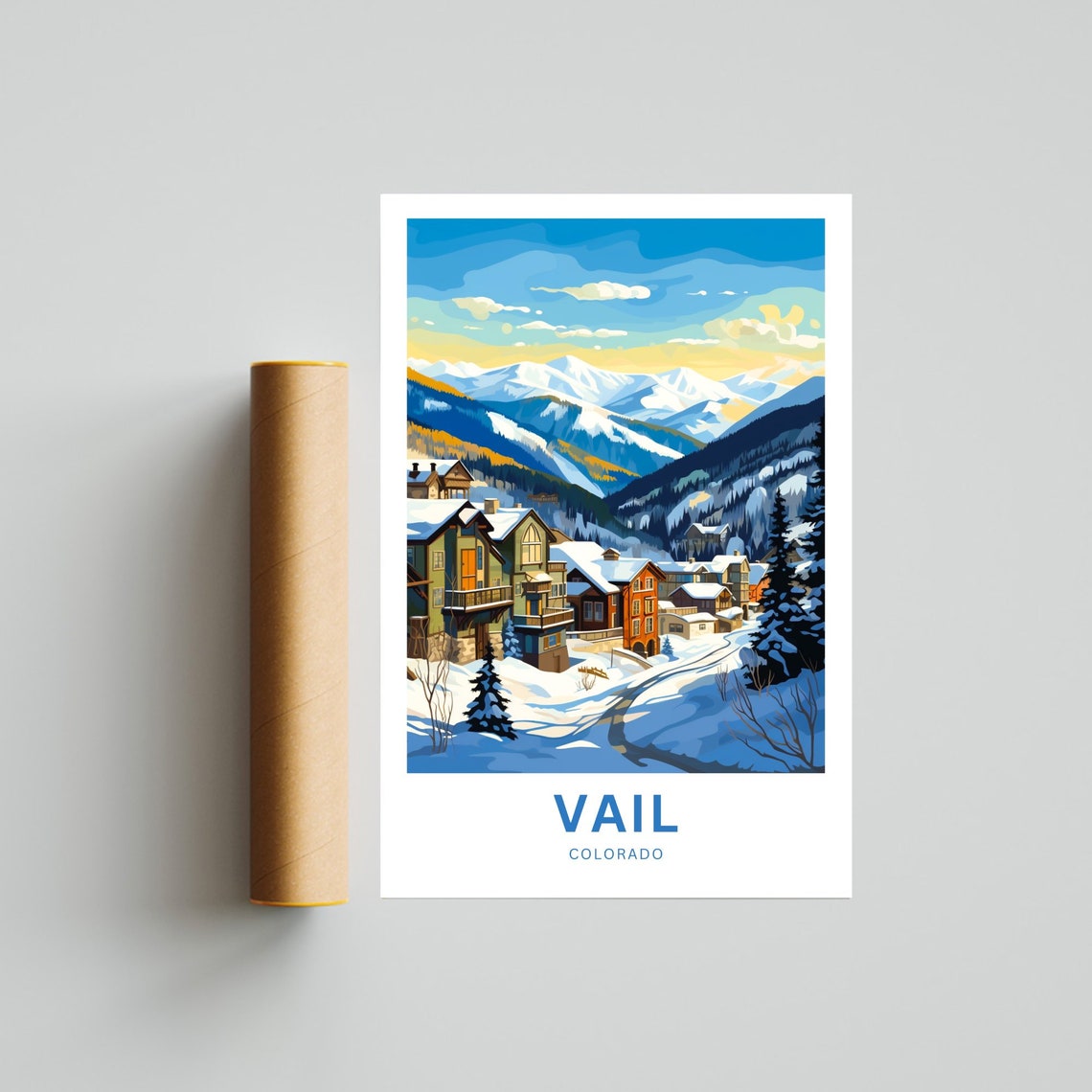 Vail Colorado Alpine Lodge Winter Snow Peaks Custom Text Art Poster - Image 4
