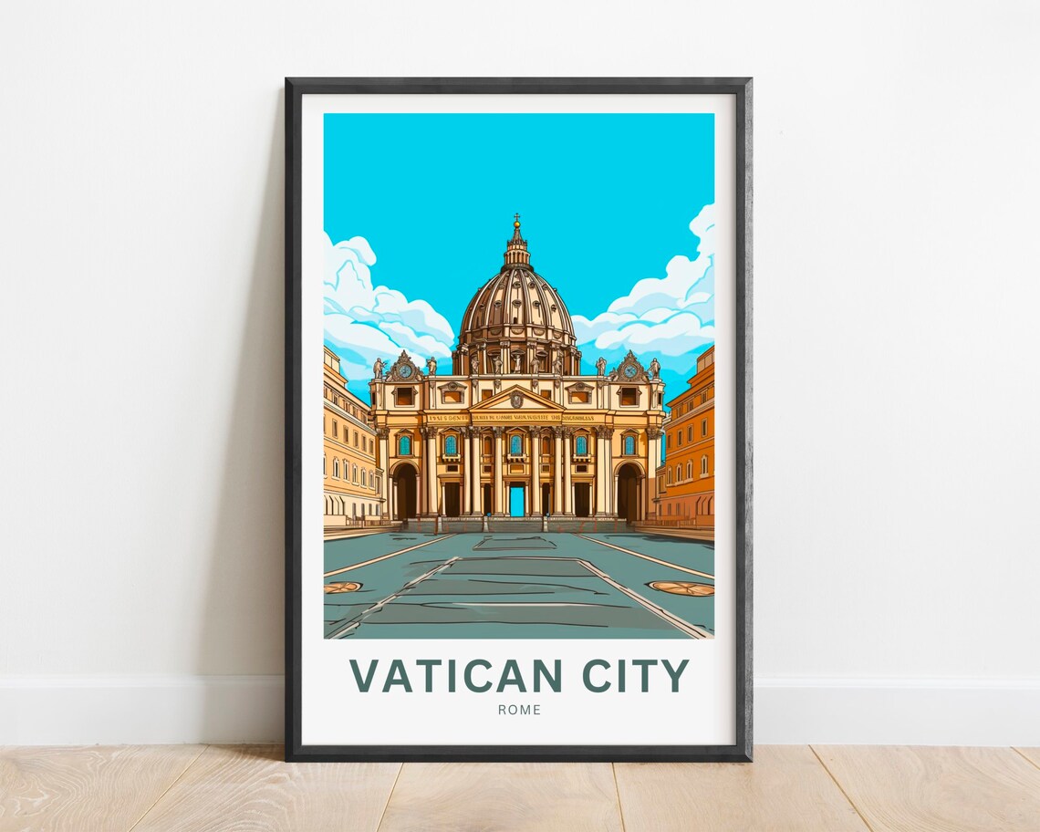 Vatican City Rome St Peters Basilica Illustration Travel Poster