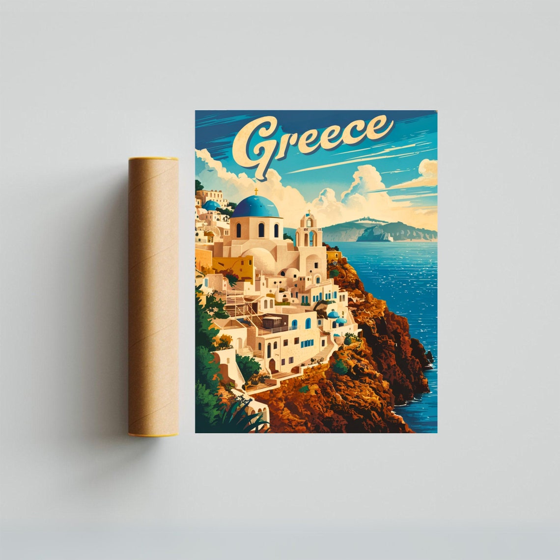 Greece Santorini Caldera Blue Domes Sunset Vintage Travel Poster - Image 3