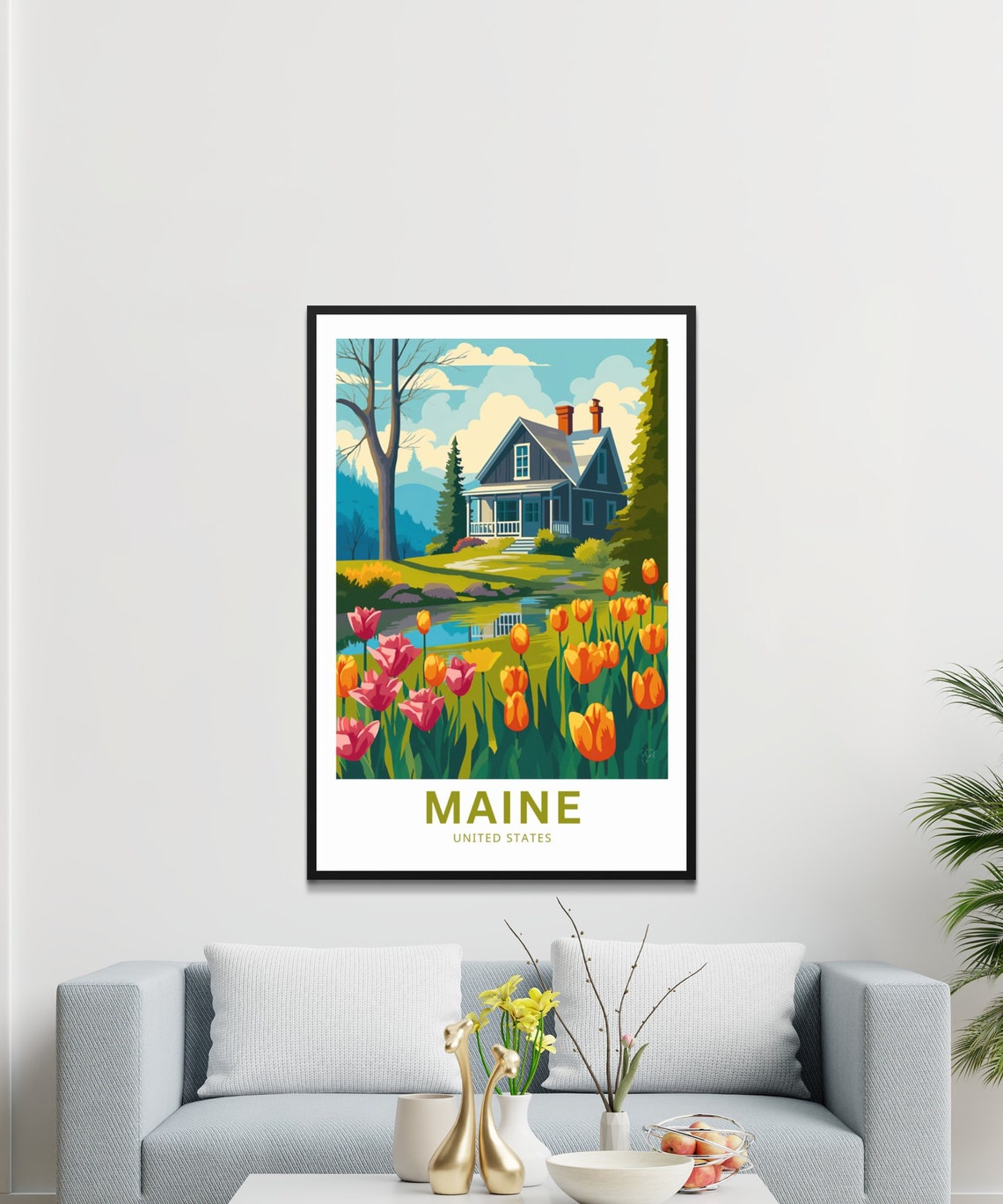 Personalized Maine Cottage Garden Tulips Spring Travel Poster - Image 3