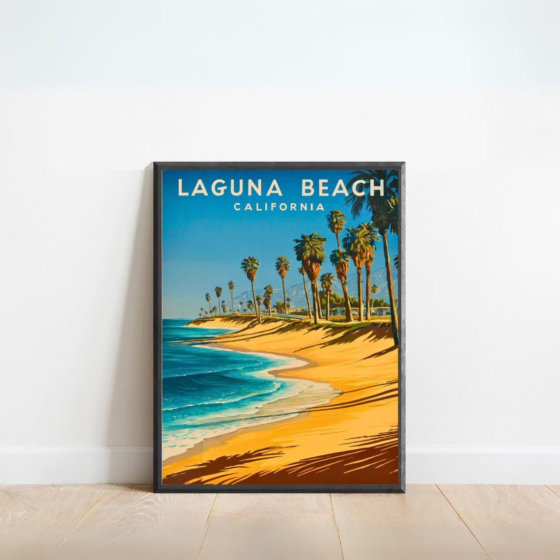 Laguna Beach California Palm Trees Retro Vintage Travel Poster