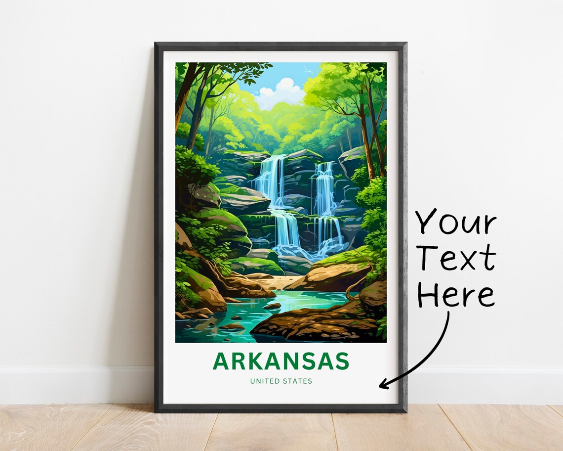 Arkansas Custom Twin Falls Lush Forest Stream Nature Travel Poster