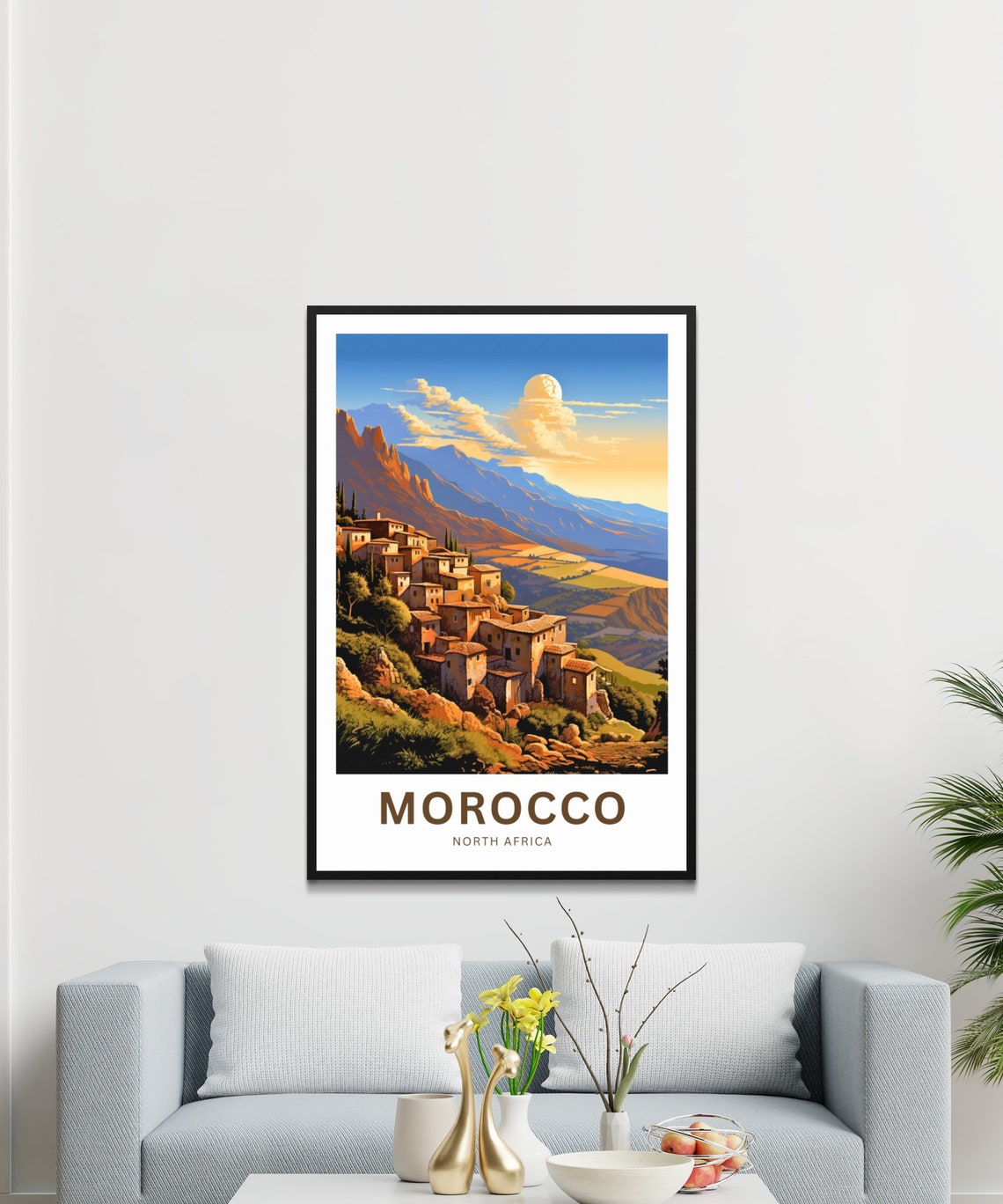 Morocco Atlas Mountains Full Moon Village Sunset Travel Poster - Image 3