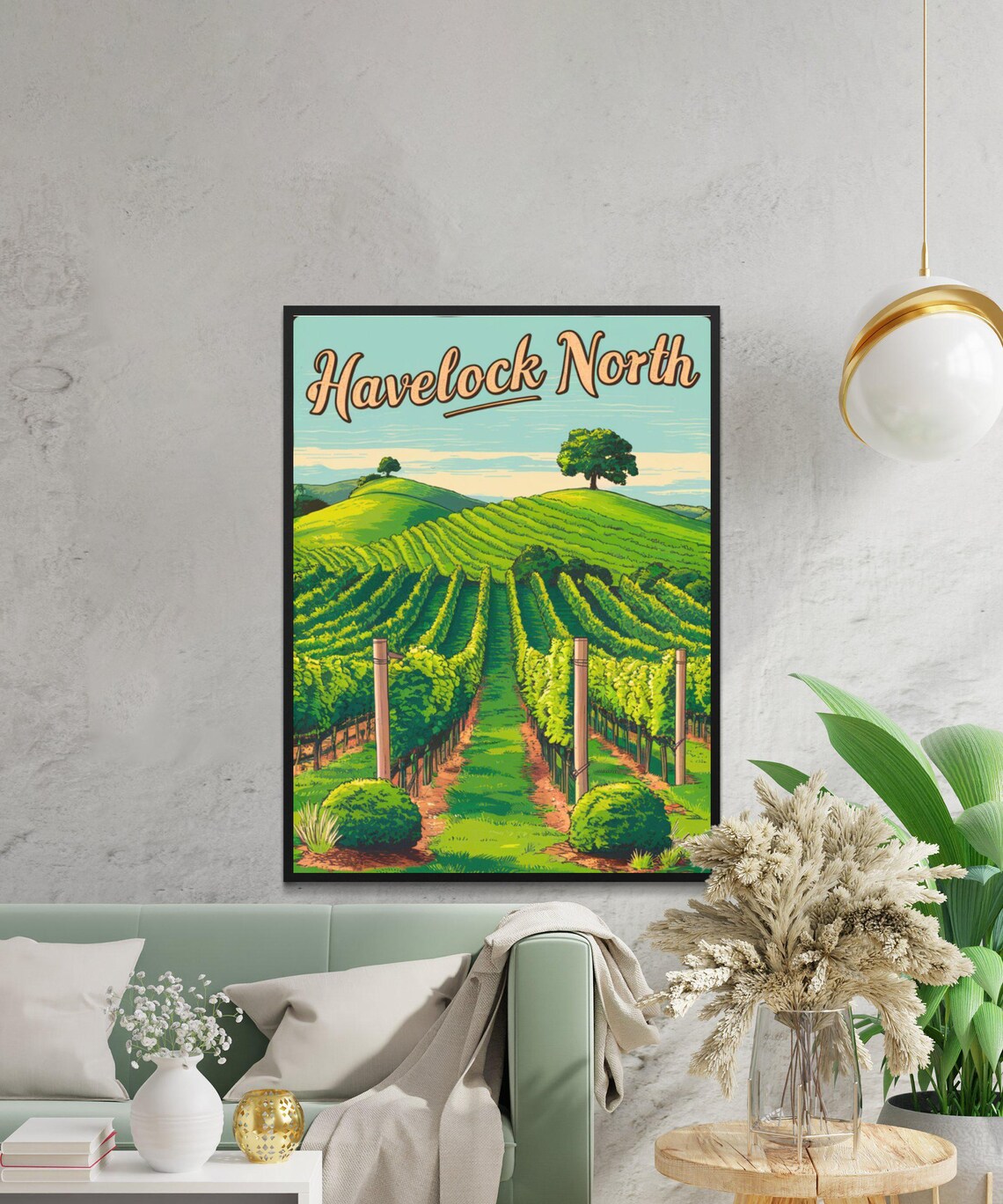 Havelock North New Zealand Travel Poster Vineyard Rolling Hills Art - Image 2