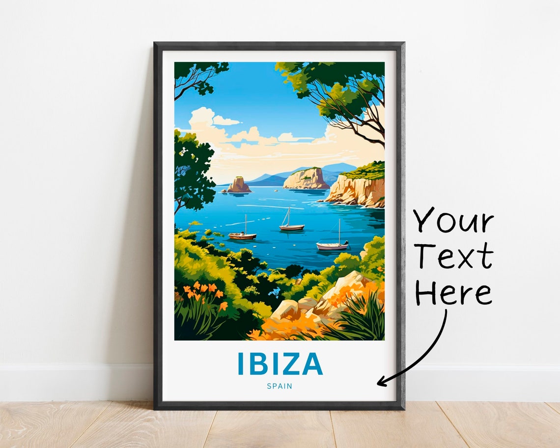 Ibiza Spain Sea Cliffs Sailboats Cove View Personalized Travel Poster