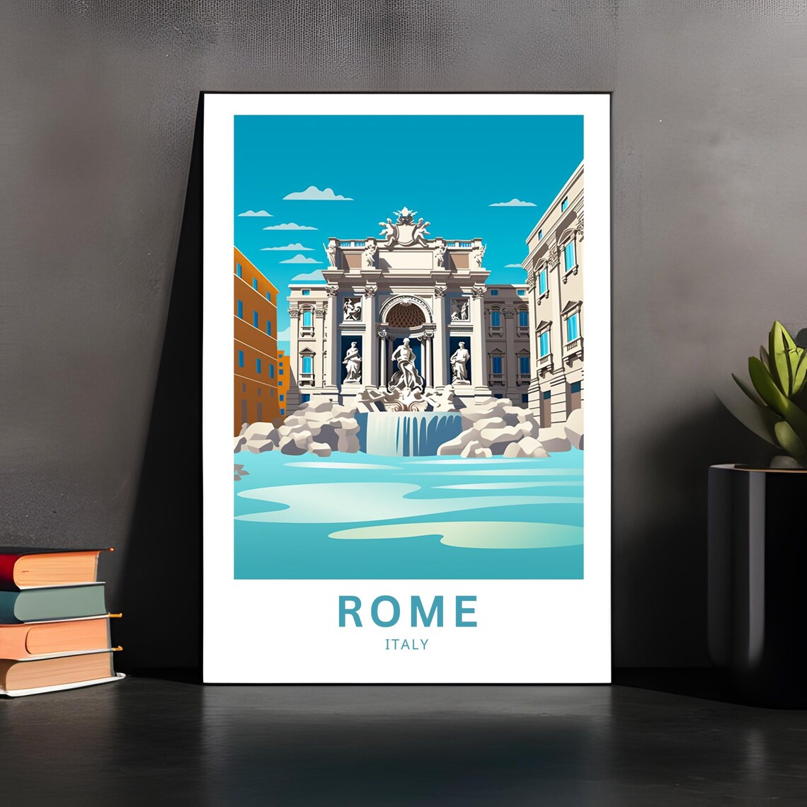 Rome Italy Trevi Fountain Classic Travel Illustration Poster - Image 3