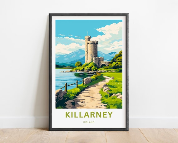 Killarney Ireland Ross Castle Tower Lakeside Path Travel Poster