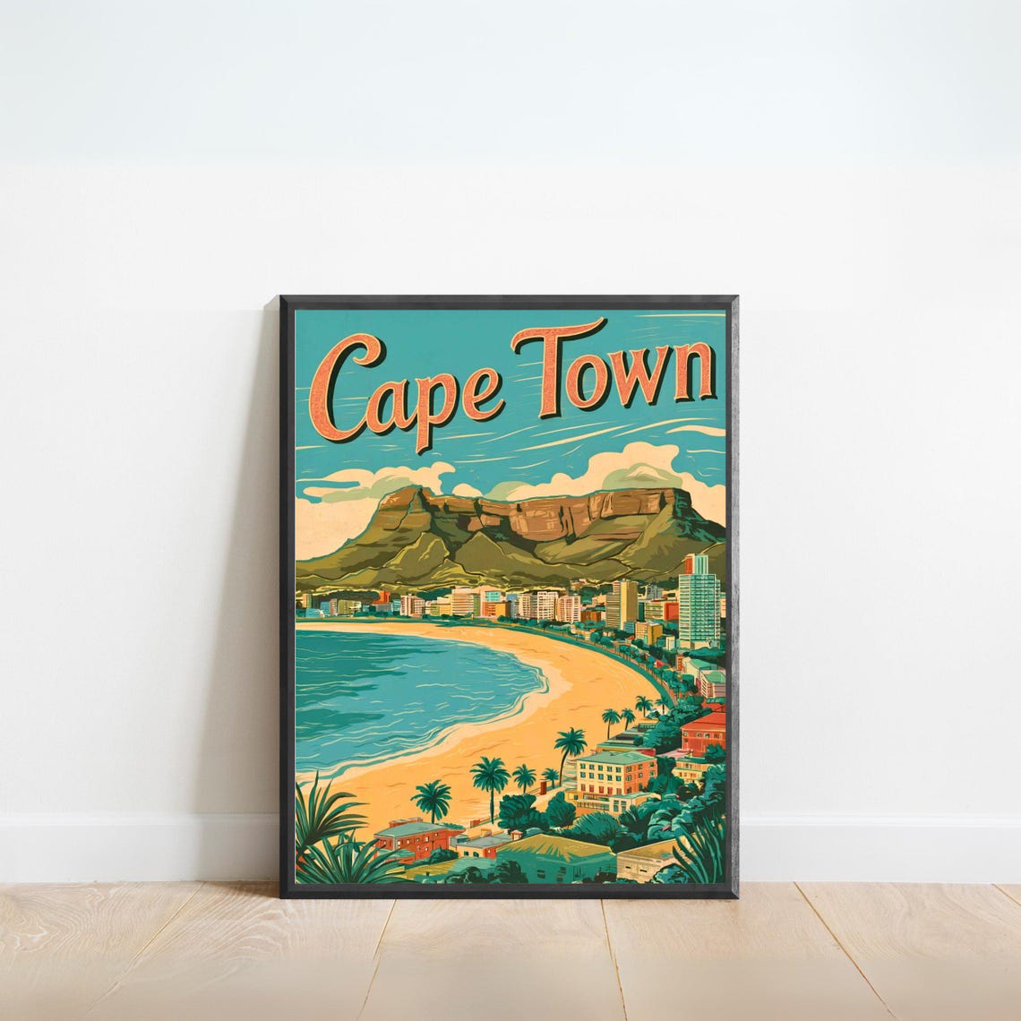 Cape Town South Africa Table Mountain Sunny Vintage Beach Poster