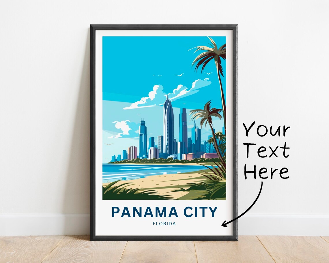 Personalized Panama City Florida Beach Skyline Custom Text Travel Poster