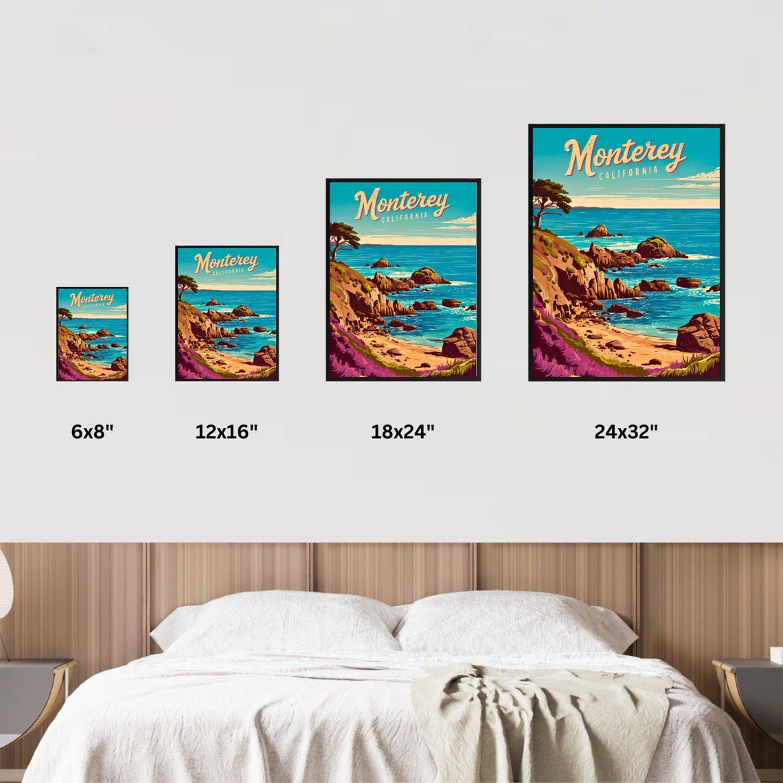 Monterey California Retro Rocky Cove Ocean Cliffs Travel Poster - Image 4
