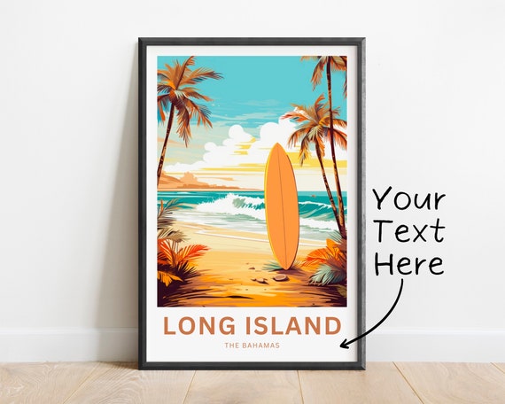 Personalized Long Island Travel Print Long Island Poster Bahamas Wall Art Framed Present Gift Bahamas Present
