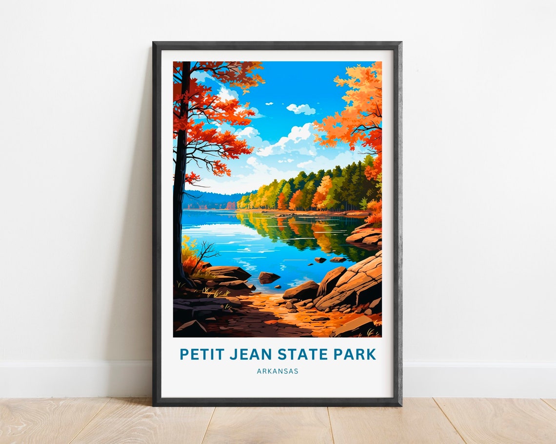 Petit Jean State Park Arkansas Fall Autumn Lakeshore Travel Poster