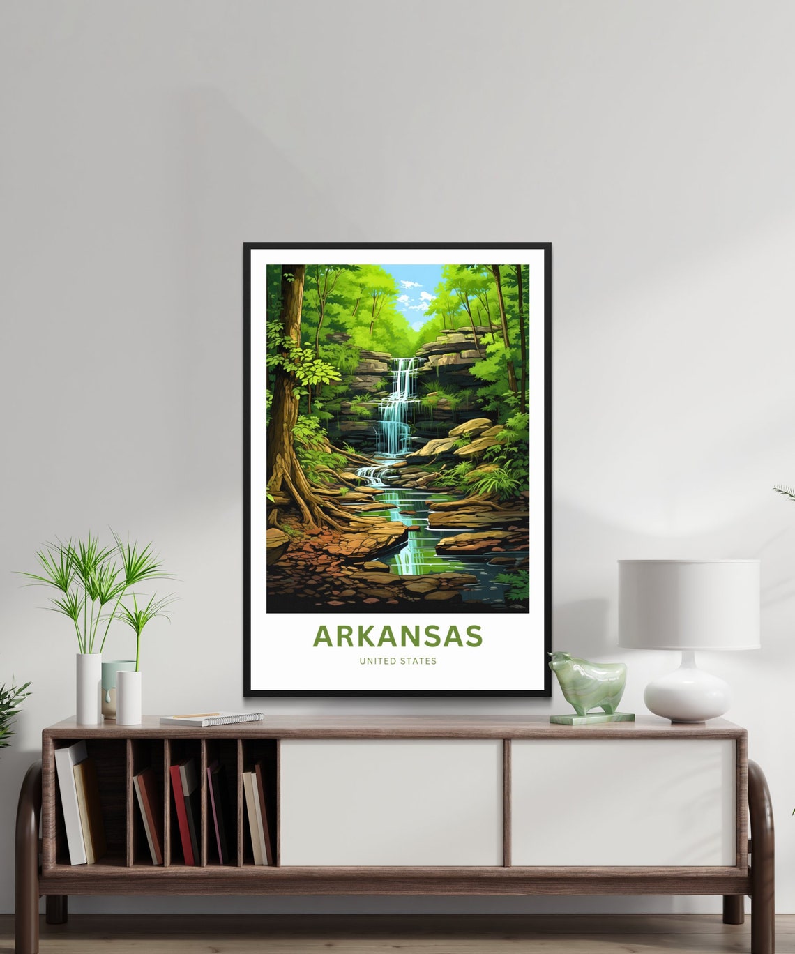 Arkansas Forest Waterfall Mossy Rocks Green Nature Travel Poster - Image 2