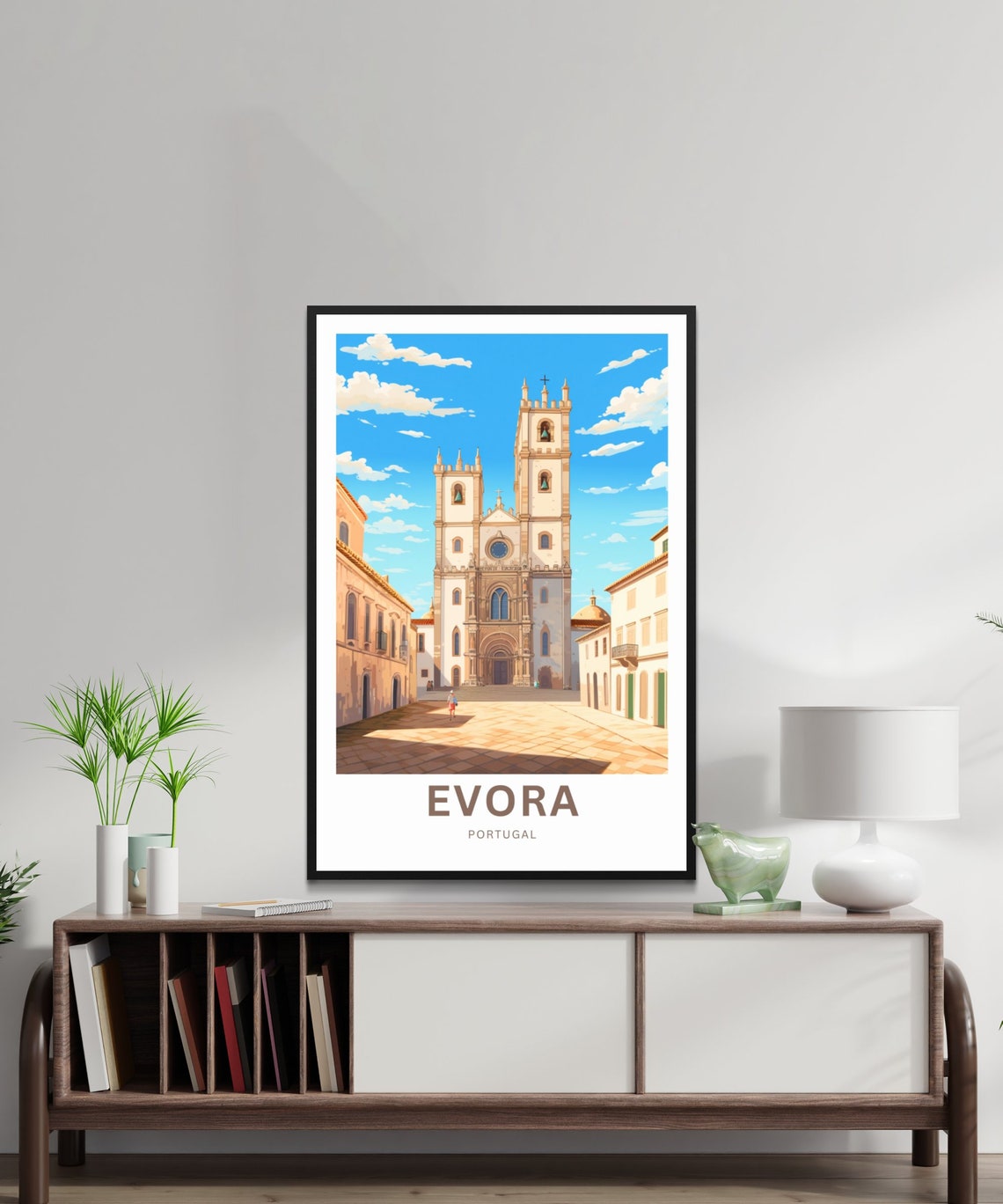 Evora Portugal Cathedral Old Town Square Scene Travel Poster - Image 2