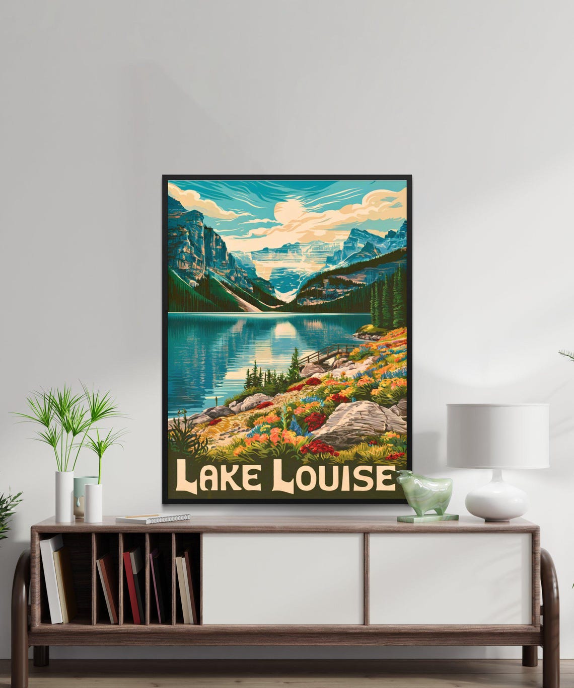 Lake Louise Wildflower Shoreline Alpine Lake Sunrise Vintage Poster - Image 2