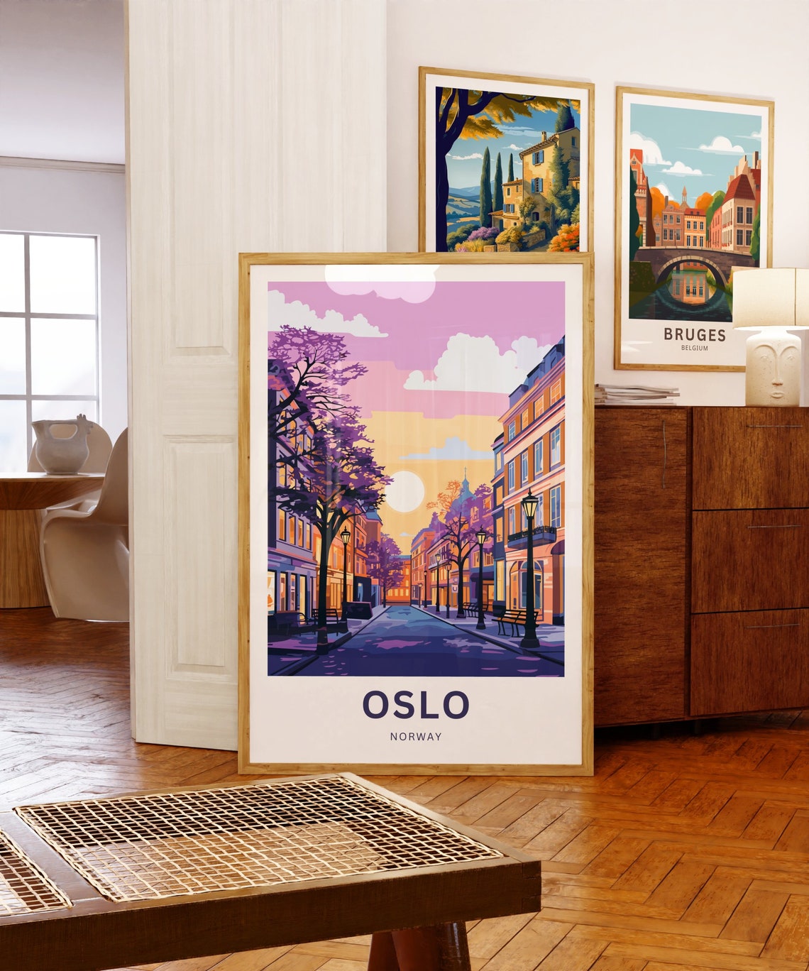 Oslo Norway Custom Text Sunset Street Purple Trees Travel Poster - Image 5