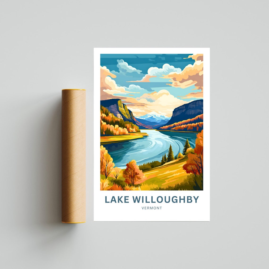 Personalized Lake Willoughby Vermont Autumn Lake Cliff Poster - Image 4