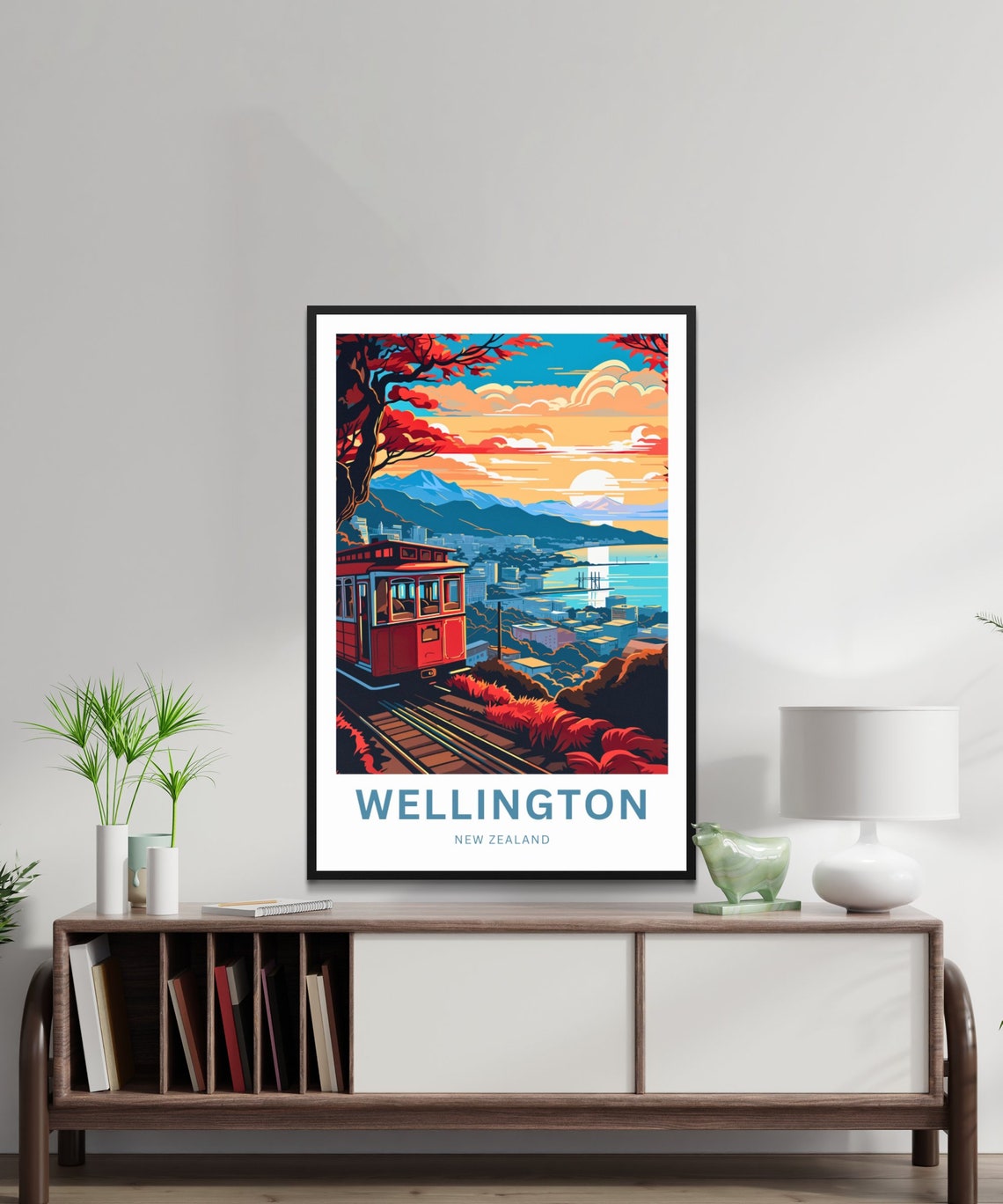 Wellington New Zealand Cable Car Sunset Harbor Mountain Poster - Image 2
