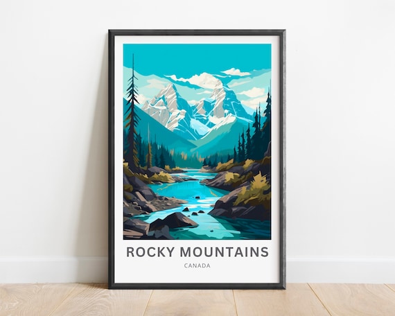 Canadian Rocky Mountains Travel Poster Turquoise Peaks River Art